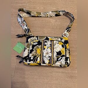Vera Bradley Little Hipster Dogwood Yellow and Black Quilted Floral Print NWT